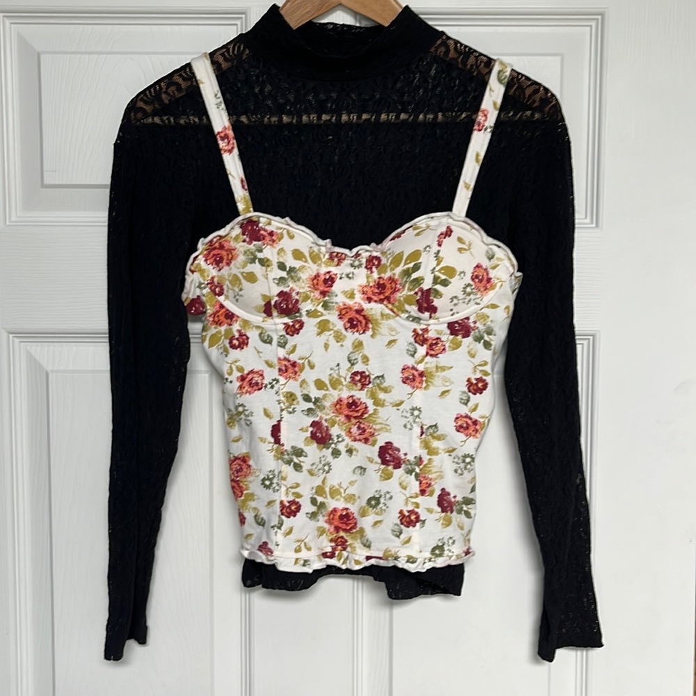 $20/2 MUDD crop top corset floral y2k spaghetti stripes adjustable padded